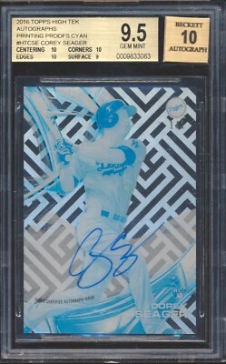 2016 Topps High Tek Auto Corey Seager Printing Proof Cyan RC AUTO 1/1 BGS 9.5/10 - Image 1 of 2