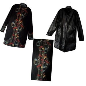 KOOS of Course Womens Small Jacket Coat Reversible Black Vinyl Quilted Artsy - Picture 1 of 12