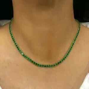 15Ct Round Cut Lab Created Green Emerald Tennis Necklace 14K White Gold Plated