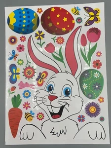 Una hoja de 8,5" x 11,75" de calcomanías adhesivas de ventana de Pascua huevo mariposa flor conejito - Imagen 1 de 2