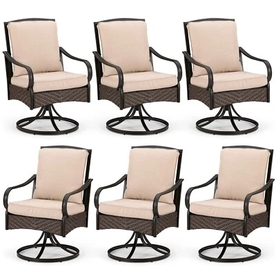 Sillas giratorias de patio de 6 piezas sillas de comedor de exterior mecedora de metal con cojín Foto 1 de 4