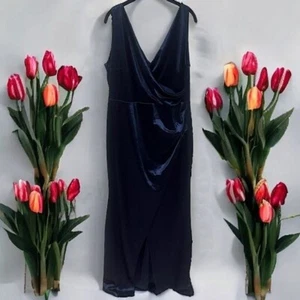 NEW Windsor Dark Blue Faux Satin Side Slit Maxi Evening Dress Women’s Size 1X - Picture 1 of 9