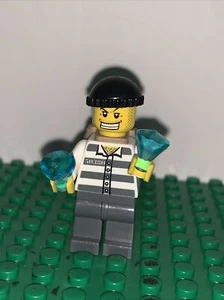 Lego City Polizei Räuber Bösewicht Gefangener Bösewicht Minifigur + Juwelen & Tasche - Bild 1 von 2