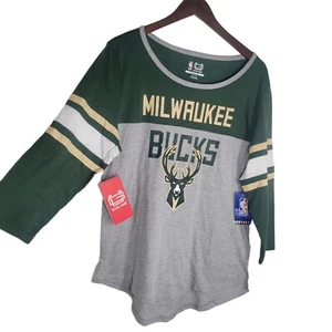 Milwaukee Bucks NBA Ultra Game Womens Sz XL 3/4 Sleeve Jersey Tee Green & Gray - Picture 1 of 8