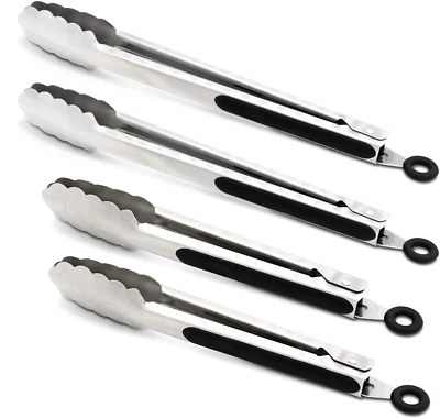 Stainless Steel Kitchen Cooking Tongs, 9"x2 and 12"x2 Set of 4 - Deal -Any Color - Image 1 of 4