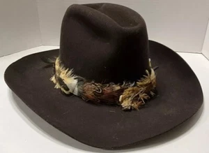 American Hat Company Maxi Fieltro Lana Pura Marrón Pluma Sombrero de Vaquero Talla 7-1/8 - Imagen 1 de 9