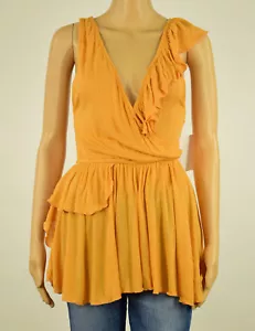 Free People Women's Orange Floar Away Surplice Sleeveless Ruffled Top S - Picture 1 of 3