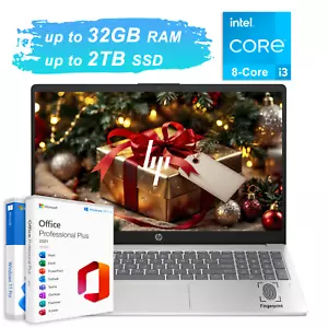 2024 HP Laptop Computer 15.6" FHD 8-Core Intel i3 Upto 32GB RAM 2TB SSD Win11Pro - Picture 1 of 13
