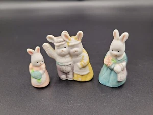 Miniature Ceramic Bunny Family Easter Spring Mom Dad Daughters AS IS - Picture 1 of 7