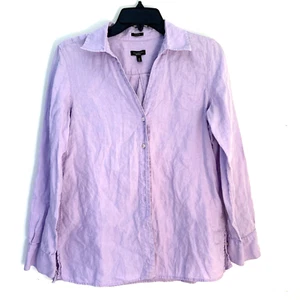 Talbots Purple 100% Irish Linen Button Down Top size 10 coastal lilac beach - Foto 1 di 8