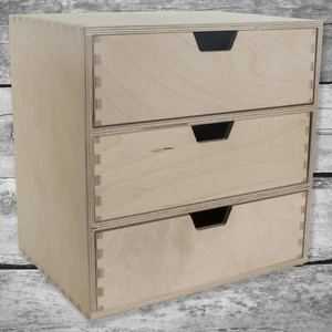 Plain Wooden Cupboard Keepsake Storage Box With 3 Drawers/Unpainted Craft Chest - Picture 1 of 8
