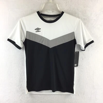 Camiseta de fútbol atlética Umbro negra blanca cuello redondo NUEVA juvenil talla L 10-12 Foto 1 de 4
