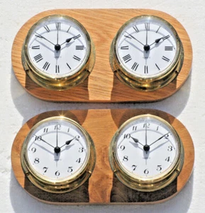 Time Zones Clocks Marine Style on Oak Plinth - Choice of Clock and Mount - Picture 1 of 6