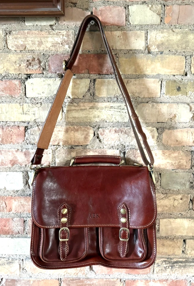 Bolso Mensajero Floto Marrón Cuero Monograma Briecase Foto 1 de 4