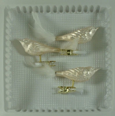 Lauschaer Glas Christbaumschmuck Vögel Feder Eislack champagner mundgeblasen - Bild 1 von 4