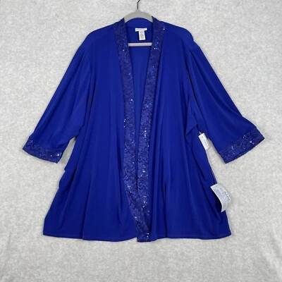Catherines Sequin Trim Open Kimono Jacket Royal Blue Womens 32wp Evening Party - Image 1 of 4