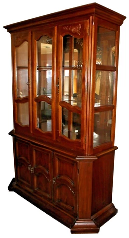 Vintage Traditional Illuminated Oak China Cabinet & Buffet Cover