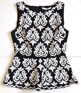 Boston Proper Brocade Damask Embroidery Embellished Peplum Top Beaded Size 2 New - Picture 1 of 12
