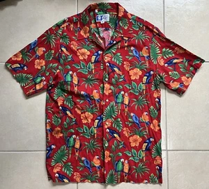 RJC Vtg Men's XL Hawaiian Cotton Short Sleeve Parrot Print Red/Green/Blue Shirt - Picture 1 of 11