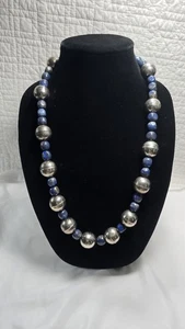 Vintage 27" Lapislazuli Perlen Halskette Statement Sterling Knebel 10 mm 20 mm - Bild 1 von 12