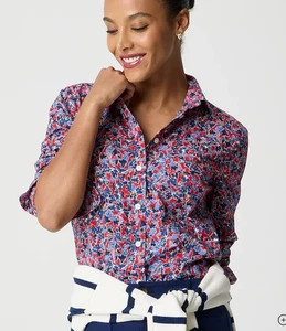 J. Crew Women's Red/OffWhite/Blue Cotton Poplin Signature-Fit Button-Up Shirt XL - Picture 1 of 8
