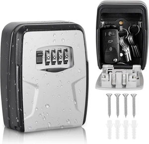 Key Lock Box, 4-Digit Combination Waterproof Portable Key Storage Lock Box Wa... - Picture 1 of 12