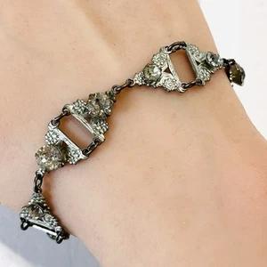 Vtg Rhinestone ART DECO Bracelet - 6.75” - Silver Tone - Prong Set - 1930's-40s - Picture 1 of 4