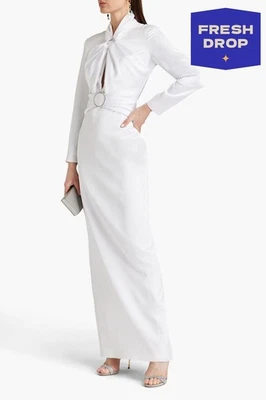 RRP €2010 RASARIO Satin Maxi Dress FR36 US4 UK8 S Cut-Out Rhinestones High Slit - Image 1 of 4