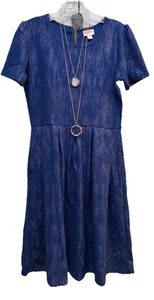 Nuevo con etiquetas Vestido LuLaRoe Mediano Azul Y Plateado Elegante Vacaciones Amelia Cremallera - Imagen 1 de 8