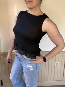Gucci 100% Black Silk Sheer Tank Blouse Sz 38 Ruffles Lined Old Money Luxury Top - Picture 1 of 9