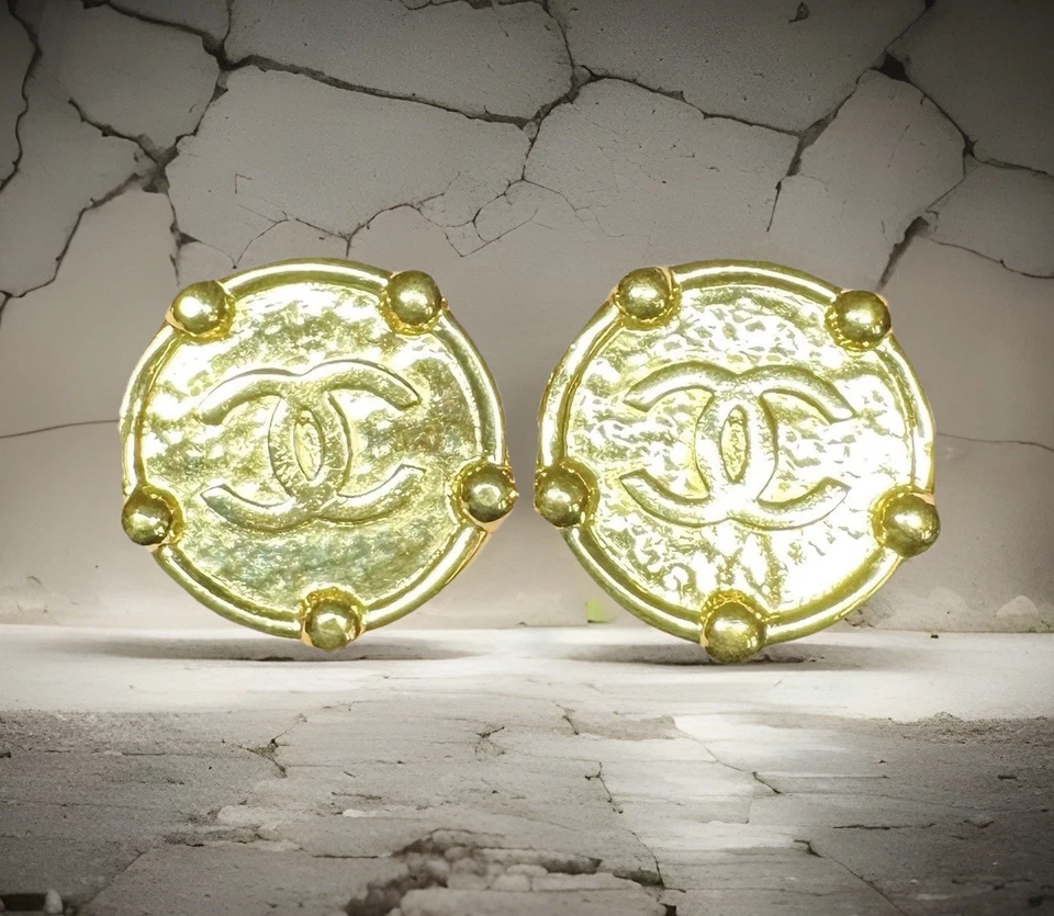 Pendientes de clip vintage Chanel tono dorado pasarela alta costura XL CC logotipo años 80 firmados Foto 1 de 4