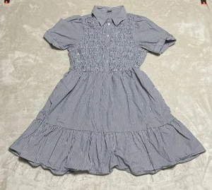 J Crew Dress Girls Medium Blue White Hickory Stripe Short Sleeve Button Front - Picture 1 of 7