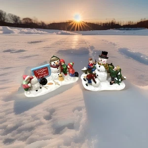 Set 2 Pupazzo di Neve Natalizio con Statuine Bambini Decorazioni Villaggio Invernale 4x3" - Foto 1 di 15