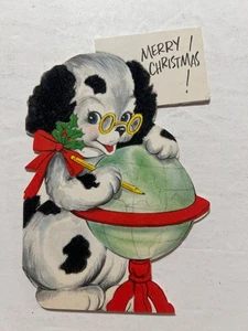 VTG 1955 Christmas Dog Greeting Card by Stanley - Picture 1 of 3