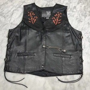 Bikers Dream Apparel Black Vest Womens XL Roses Fringe Back Harley Key Chain - Picture 1 of 23