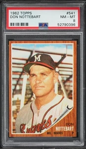1962 Topps BB Card #541 Don Nottebart Milwaukee Braves SP PSA 8 NM-MT - Picture 1 of 2