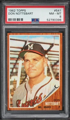 1962 Topps BB Card #541 Don Nottebart Milwaukee Braves SP PSA 8 NM-MT - Image 1 of 2