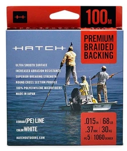 Hatch Premium Braided Backing White 68lb - 100 Meters Gel Spun Fly Line Backing - Picture 1 of 6