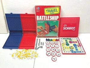 100% Komplett! 2 Reise Brettspiele Sorry & Mini Schlachtschiff Auto Urlaub - Bild 1 von 11