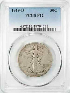 1919 D WALKING LIBERTY HALF DOLLAR 50C PCGS CERTIFIED F 12 FINE (771) - Picture 1 of 5
