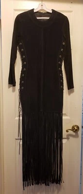 Vestido Anna Sui Negro Etiqueta Vintage Años 90 Gamuza/Cuero Talla 6 RARO Foto 1 de 4