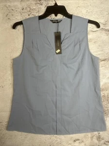 Allegra K Women's Elegant Chiffon V Neck Sleeveless Work Pleated Blouse Blue M - Picture 1 of 6