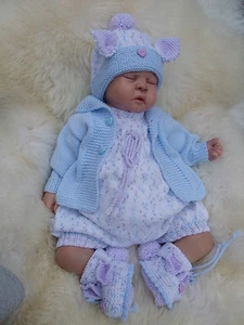 PAPER KNITTING PATTERN TO MAKE *HOPPITY* BUNNY BABY/DOLL ROMPER SET IN 3 SIZES - Picture 1 of 11