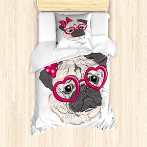 Mops Bettwäsche Set Karikatur-Mode-Hippie-Hund Weicher Microfaserstoff - Bild 1 von 4