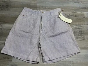 NWT Gloria Vanderbilt Pleated High Waisted Shorts Purple Pinstripe Sz 14 Petite - Picture 1 of 9