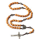 Wooden Rosary Necklace Cross Pendant Necklace Christian Prayer Jewelry Chain
