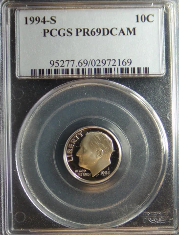 1994-S Roosevelt 10 Cents PCGS PR69DCAM Cover