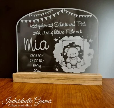 MARKENLOS Aufsteller Acrylglas Geschenk Geburt Taufe Deko Babyzimmer Erinnerung Eltern
