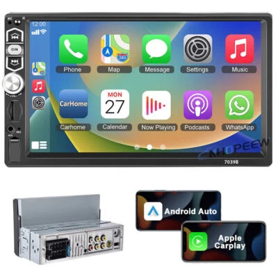 Single 1Din 7" Car Stereo Radio Touch Screen For Apple/Android CarPlay Bluetooth
