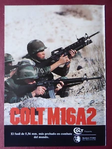 1985 PUB COLT FIREARMS FUSIL COLT M16A2 5.56 MM LANCE GRENADE SPANISH AD - Picture 1 of 1